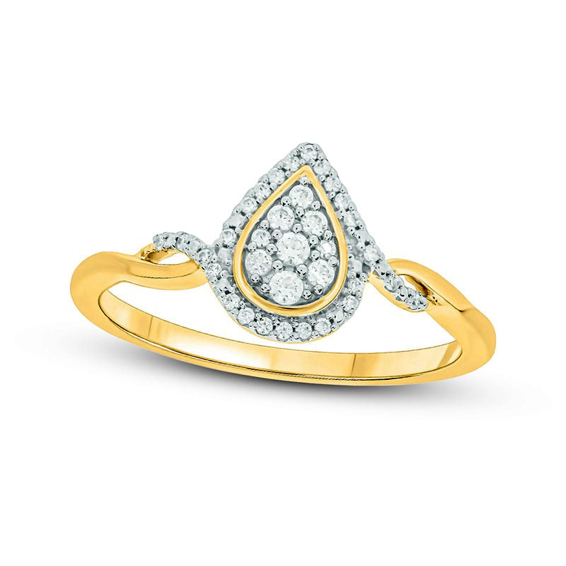 0.17 CT. T.W. Composite Pear Natural Diamond Frame Split Shank Promise Ring in Sterling Silver with Solid 14K Gold Plate