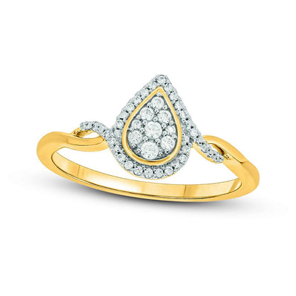 0.17 CT. T.W. Composite Pear Natural Diamond Frame Split Shank Promise Ring in Sterling Silver with Solid 14K Gold Plate
