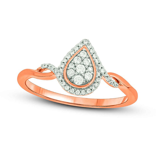 0.17 CT. T.W. Composite Pear Natural Diamond Frame Split Shank Promise Ring in Sterling Silver with Solid 14K Rose Gold Plate