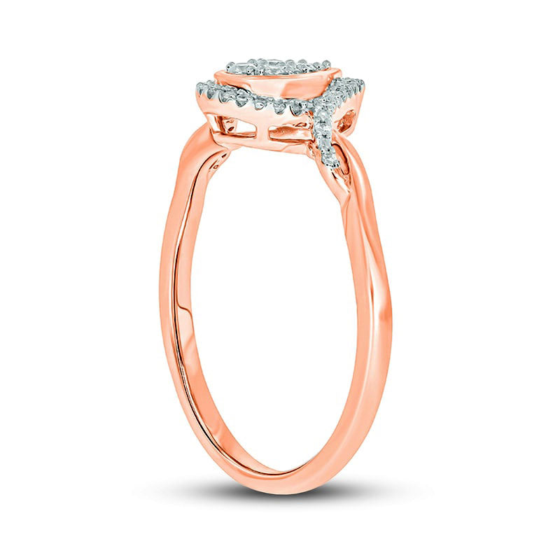 0.17 CT. T.W. Composite Pear Natural Diamond Frame Split Shank Promise Ring in Sterling Silver with Solid 14K Rose Gold Plate