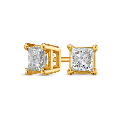 0.88 CT. T.W. Princess-Cut Diamond Solitaire Stud Earrings in 14K Gold (J/I1)