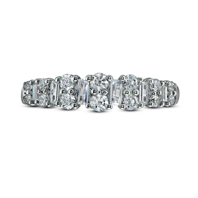 0.63 CT. T.W. Baguette and Round Natural Diamond Band in Solid 14K White Gold
