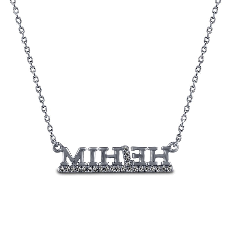 0.1 CT. T.W. Natural Diamond Underlined HE/HIM" Necklace in Sterling Silver"