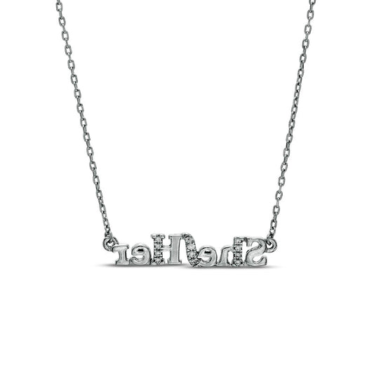 0.05 CT. T.W. Natural Diamond She/Her" Necklace in Sterling Silver"