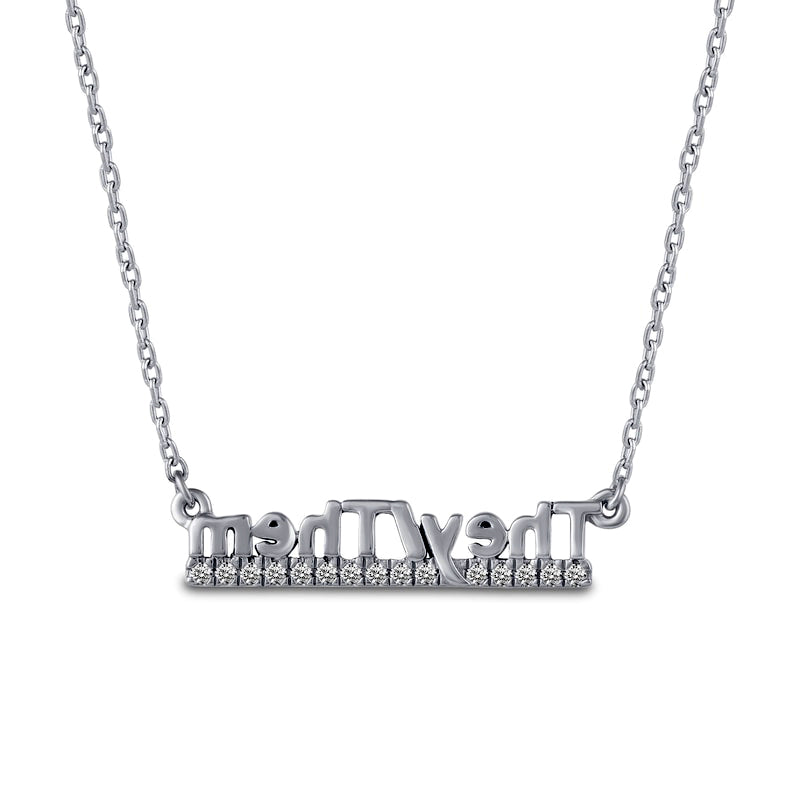 0.1 CT. T.W. Natural Diamond Underlined They/Them" Necklace in Sterling Silver"