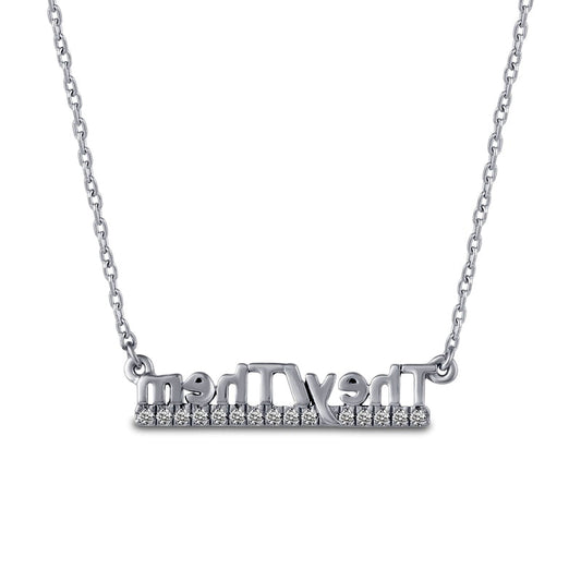 0.1 CT. T.W. Natural Diamond Underlined They/Them" Necklace in Sterling Silver"