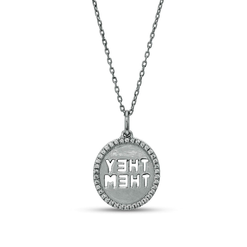 0.17 CT. T.W. Natural Diamond Frame THEY/THEM" Circle Cutout Pendant in Sterling Silver"