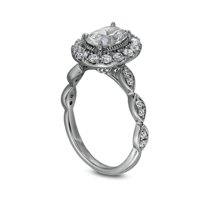 1.5 CT. T.W. Certified Oval Natural Diamond Frame Antique Vintage-Style Engagement Ring in Solid 14K White Gold (I/I1)