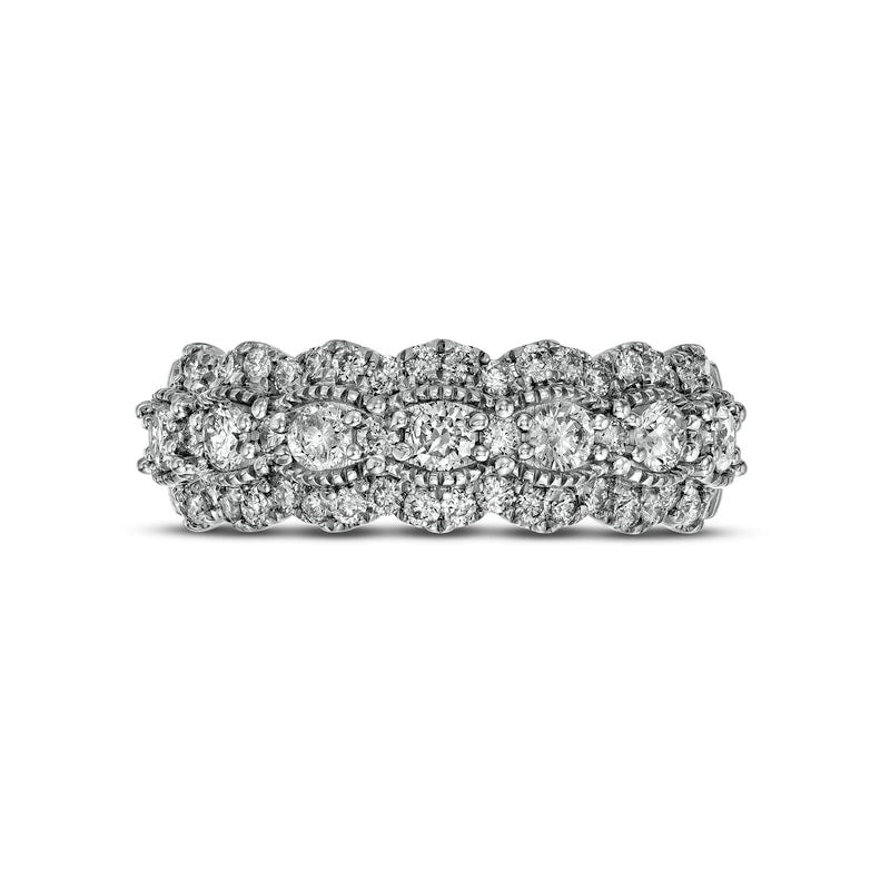 1.0 CT. T.W. Natural Diamond Triple Row Scallop Edge Anniversary Band in Solid 14K White Gold