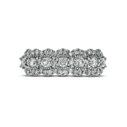 1.0 CT. T.W. Natural Diamond Triple Row Scallop Edge Anniversary Band in Solid 14K White Gold
