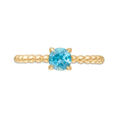 5.0mm Swiss Blue Topaz Bead Shank Ring in Solid 10K Yellow Gold