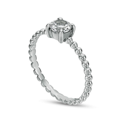 5.0mm White Topaz Beaded Comfort-Fit Stackable Ring in Solid 10K White Gold - Size 7