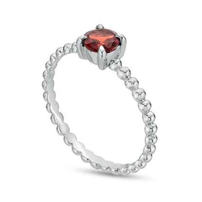 5.0mm Garnet Beaded Comfort-Fit Stackable Ring in Solid 10K White Gold - Size 7