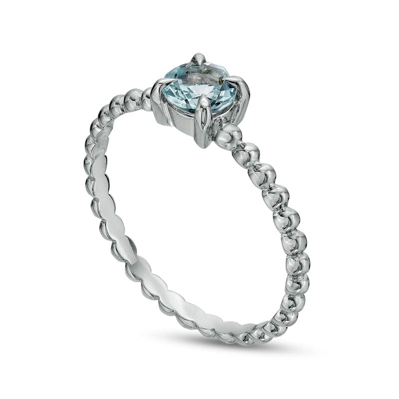 5.0mm Aquamarine Beaded Comfort-Fit Stackable Ring in Solid 10K White Gold - Size 7