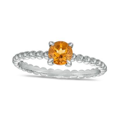 5.0mm Citrine Beaded Comfort-Fit Stackable Ring in Solid 10K White Gold - Size 7