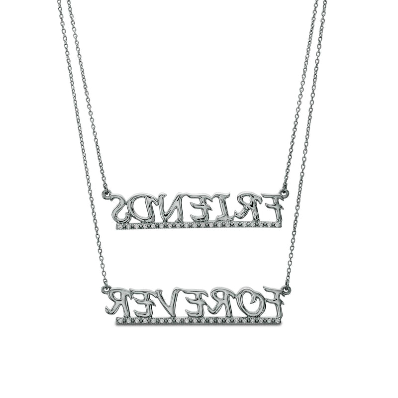 0.2 CT. T.W. Natural Diamond Underlined FRIENDS FOREVER" Double Strand Necklace in Sterling Silver"