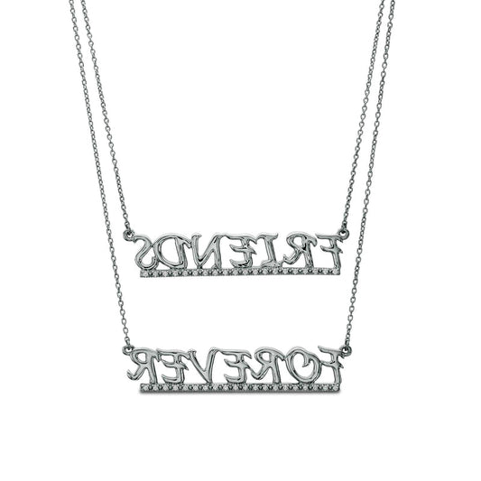 0.2 CT. T.W. Natural Diamond Underlined FRIENDS FOREVER" Double Strand Necklace in Sterling Silver"