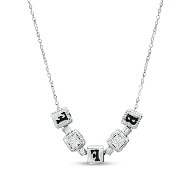 0.13 CT. T.W. Natural Diamond Beaded Cube BFF" Necklace in Sterling Silver"