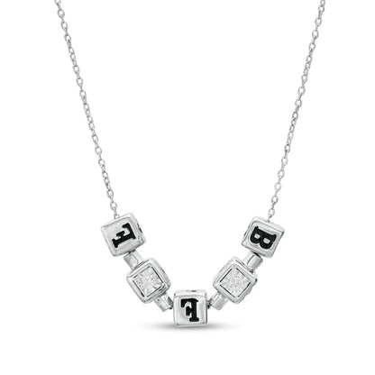 0.13 CT. T.W. Natural Diamond Beaded Cube BFF" Necklace in Sterling Silver"