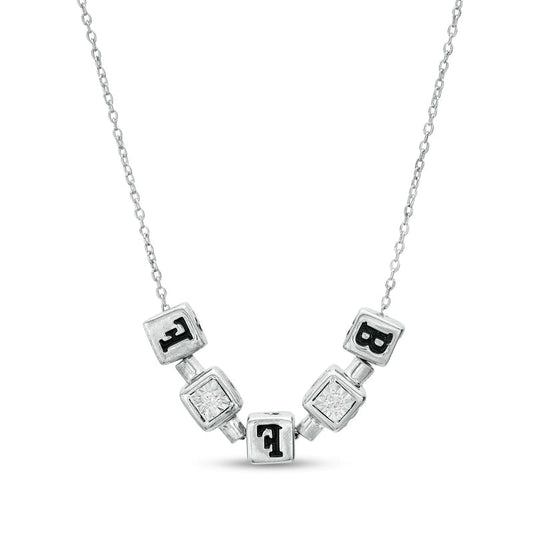 0.13 CT. T.W. Natural Diamond Beaded Cube BFF" Necklace in Sterling Silver"