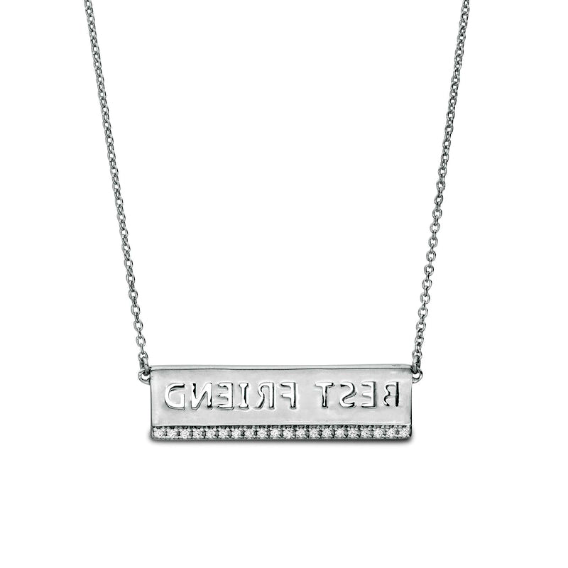 0.1 CT. T.W. Natural Diamond Underlined BEST FRIEND" Cutout Necklace in Sterling Silver"