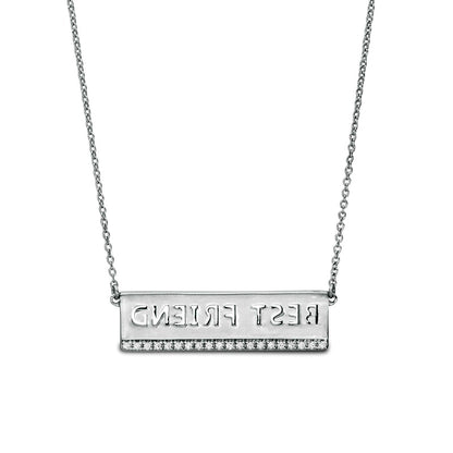0.1 CT. T.W. Natural Diamond Underlined BEST FRIEND" Cutout Necklace in Sterling Silver"