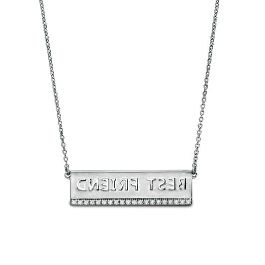 0.1 CT. T.W. Natural Diamond Underlined BEST FRIEND" Cutout Necklace in Sterling Silver"