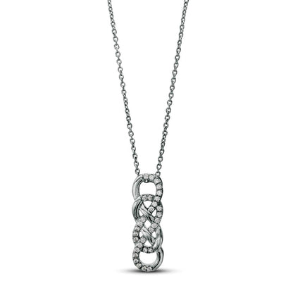 0.17 CT. T.W. Natural Diamond Double Infinity Knot Vertical Drop Pendant in Sterling Silver