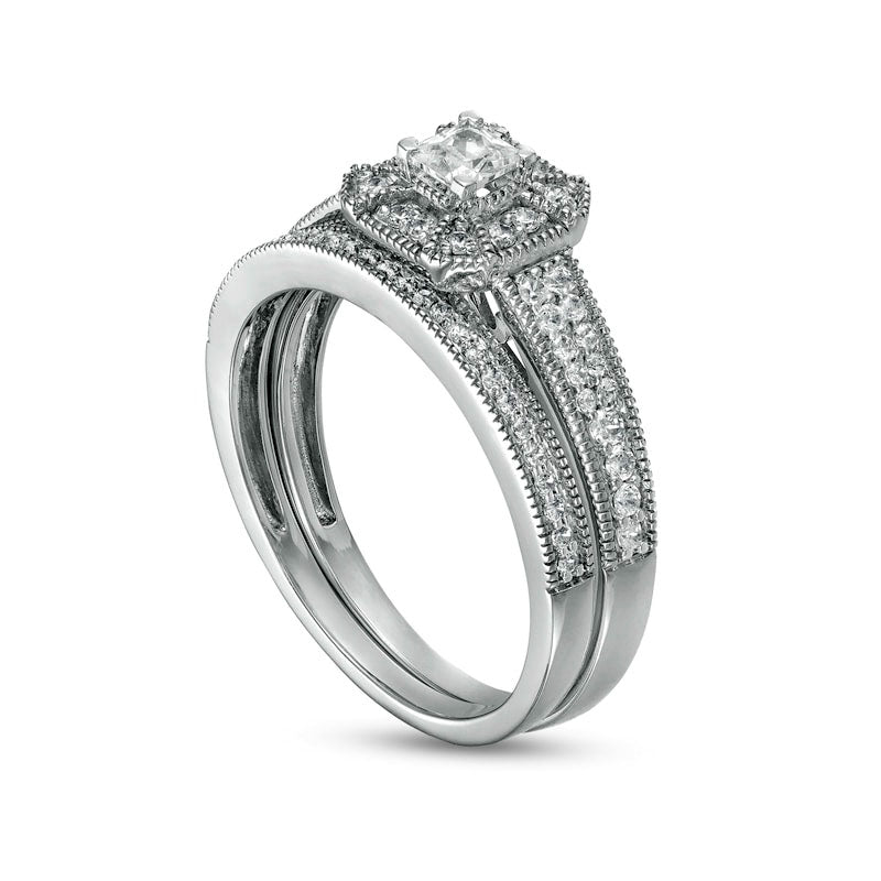 0.50 CT. T.W. Princess-Cut Natural Diamond Frame Three Piece Bridal Engagement Ring Set in Solid 10K White Gold (J/I3)