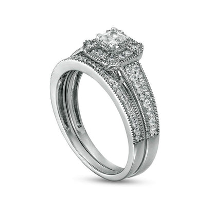 0.50 CT. T.W. Princess-Cut Natural Diamond Frame Three Piece Bridal Engagement Ring Set in Solid 10K White Gold (J/I3)