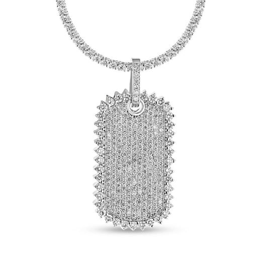 Men's 12.75 CT. T.W. Natural Diamond Border Dog Tag Pendant in 14K White Gold - 22