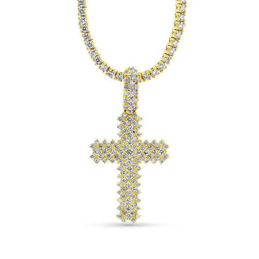 Men's 12-0.1 CT. T.W. Natural Diamond Triple Row Cross Pendant in 14K Gold û 24