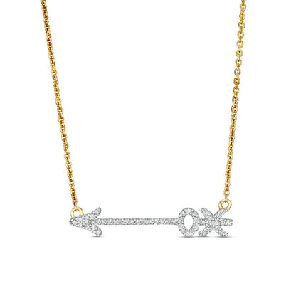 0.17 CT. T.W. Natural Diamond XO" Arrow Necklace in 10K Yellow Gold"