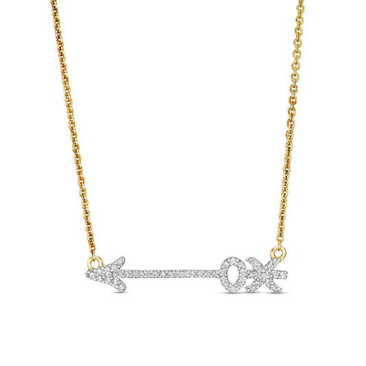 0.17 CT. T.W. Natural Diamond XO" Arrow Necklace in 10K Yellow Gold"