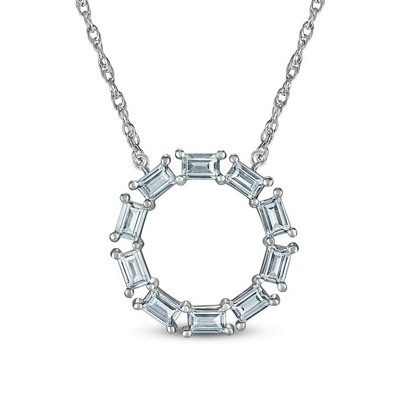 Baguette White Lab-Created Sapphire Geometric Open Circle Pendant in Sterling Silver