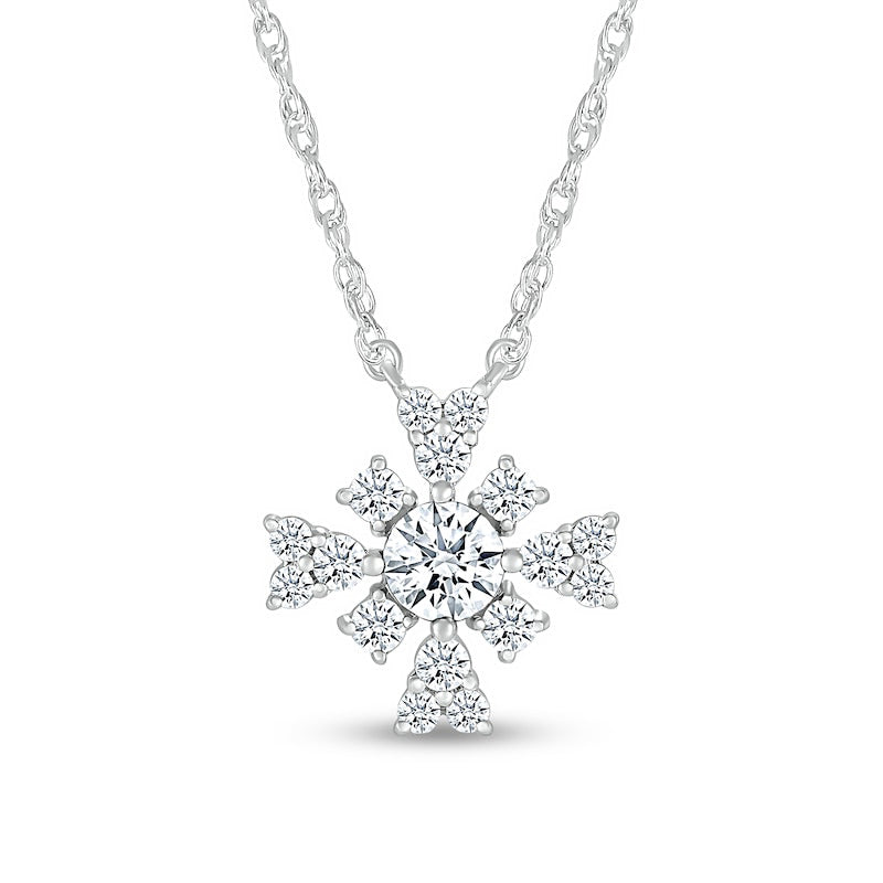 4.0mm White Lab-Created Sapphire Frame Floral Pendant in Sterling Silver