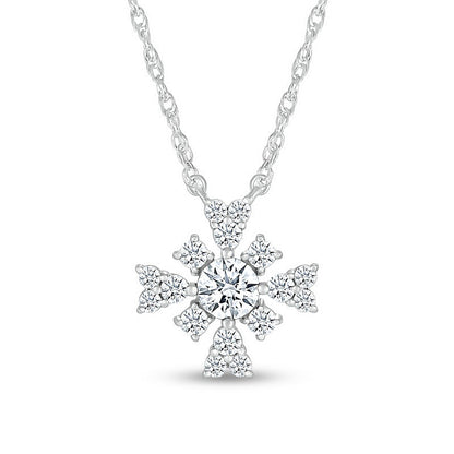 4.0mm White Lab-Created Sapphire Frame Floral Pendant in Sterling Silver