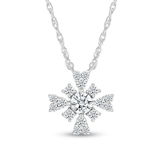 4.0mm White Lab-Created Sapphire Frame Floral Pendant in Sterling Silver