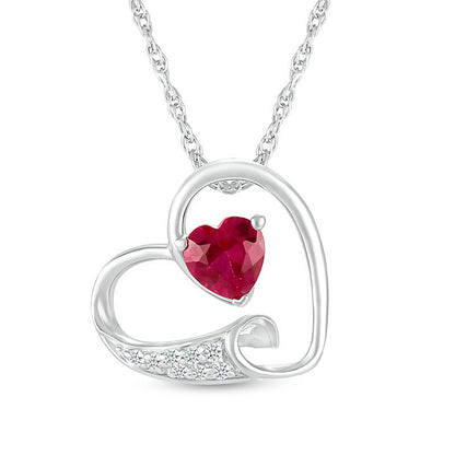 5.0mm Lab-Created Ruby and White Lab-Created Sapphire Tilted Loop Heart Pendant in Sterling Silver