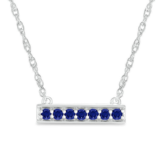 Blue Lab-Created Sapphire Seven Stone Border Bar Necklace in Sterling Silver