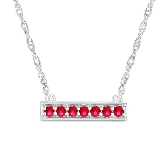 Lab-Created Ruby Seven Stone Border Bar Necklace in Sterling Silver
