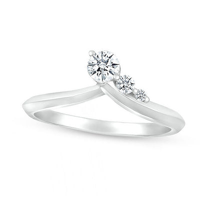 4.0mm White Lab-Created Sapphire Graduated Three Stone Knife Edge Shank Bypass Contour Band in Sterling Silver