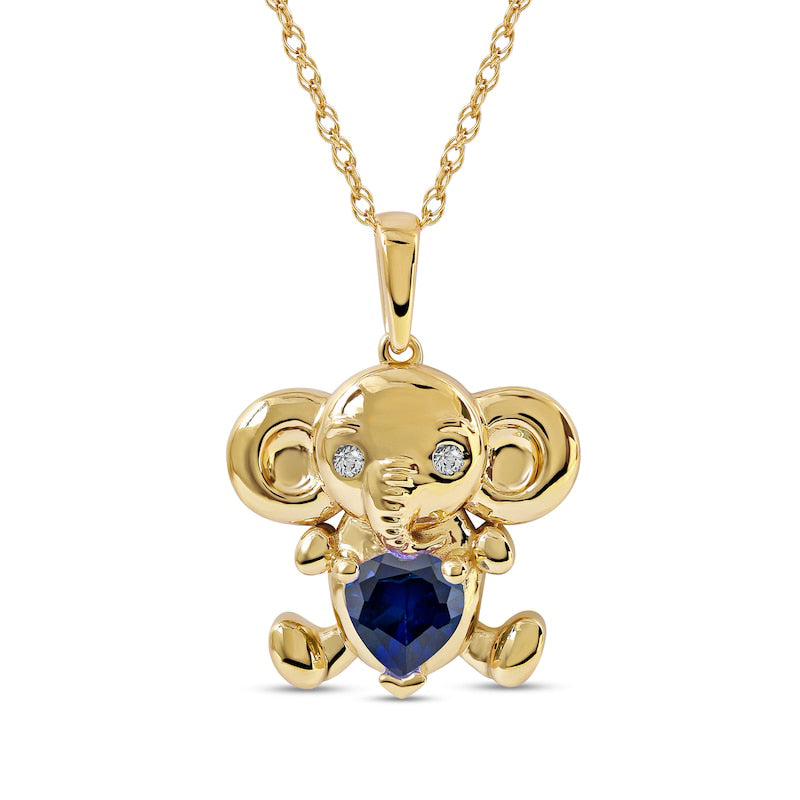 5.0mm Heart-Shaped Blue and White Lab-Created Sapphire Elephant Pendant in Sterling Silver with 14K Gold Plate