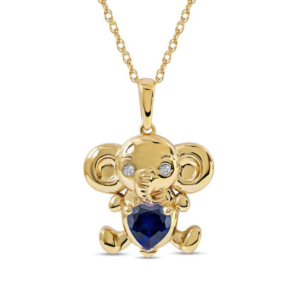 5.0mm Heart-Shaped Blue and White Lab-Created Sapphire Elephant Pendant in Sterling Silver with 14K Gold Plate