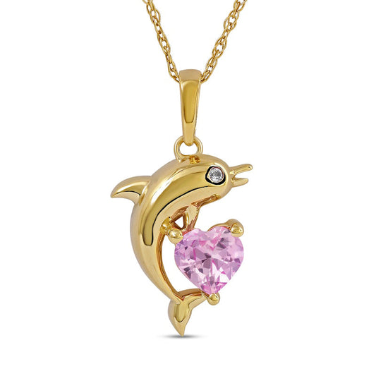 5.0mm Heart-Shaped Pink and White Lab-Created Sapphire Dolphin Pendant in Sterling Silver with 14K Gold Plate