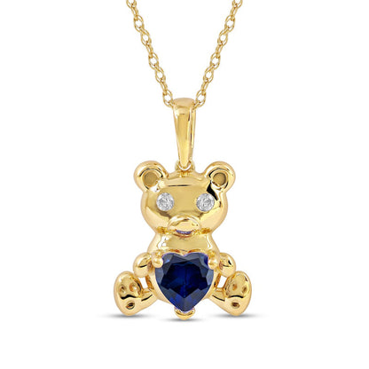 5.0mm Heart-Shaped Blue and White Lab-Created Sapphire Teddy Bear Pendant in Sterling Silver with 14K Gold Plate