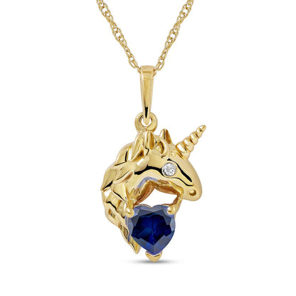 5.0mm Heart-Shaped Blue and White Lab-Created Sapphire Unicorn Pendant in Sterling Silver with 14K Gold Plate
