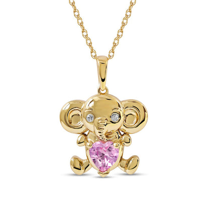 5.0mm Heart-Shaped Pink and White Lab-Created Sapphire Elephant Pendant in Sterling Silver with 14K Gold Plate