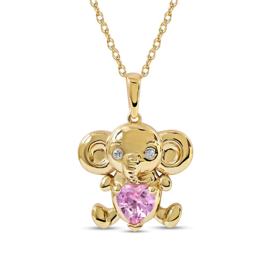5.0mm Heart-Shaped Pink and White Lab-Created Sapphire Elephant Pendant in Sterling Silver with 14K Gold Plate