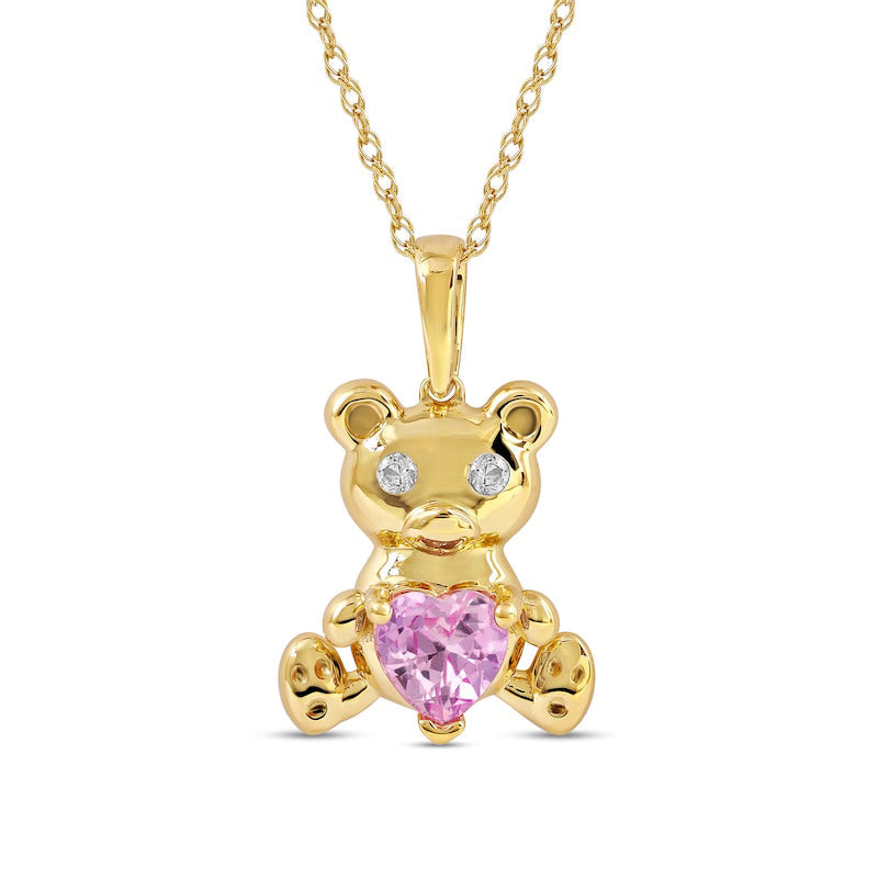 5.0mm Heart-Shaped Pink and White Lab-Created Sapphire Teddy Bear Pendant in Sterling Silver with 14K Gold Plate